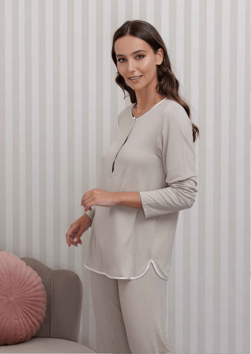 Pigiama Serafino Donna Bambù M/L P/L Andra 9988 - Biancheria da sogno Pedata