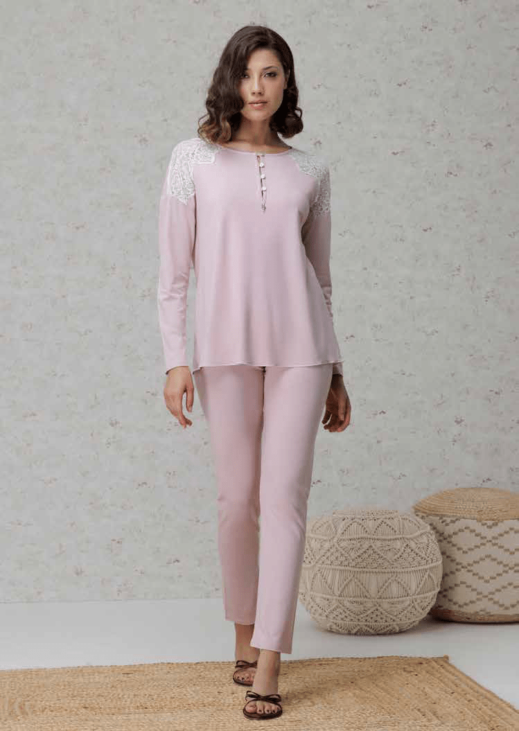 Pigiama Serafino Donna Lungo Amadine D3077 - Biancheria da sogno Pedata