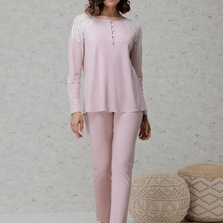 Pigiama Serafino Donna Lungo Amadine D3077 - Biancheria da sogno Pedata