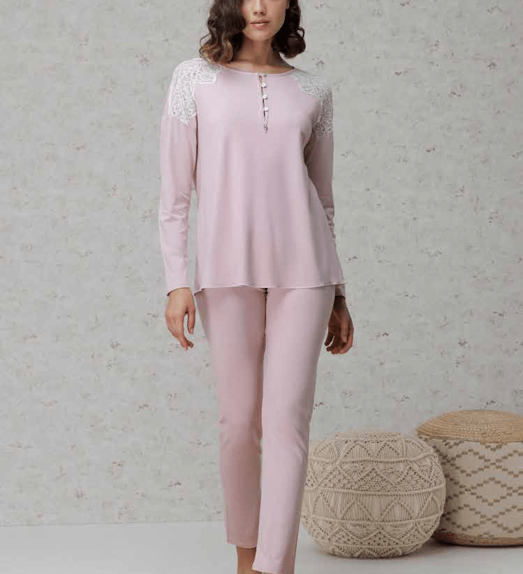 Pigiama Serafino Donna Lungo Amadine D3077 - Biancheria da sogno Pedata