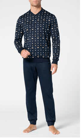 Pigiama Serafino Lungo Uomo Cotone Perofil VPRT93389 - Biancheria da sogno Pedata