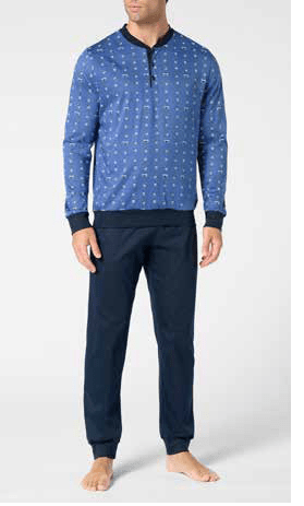 Pigiama Serafino Lungo Uomo Cotone Perofil VPRT93389 - Biancheria da sogno Pedata