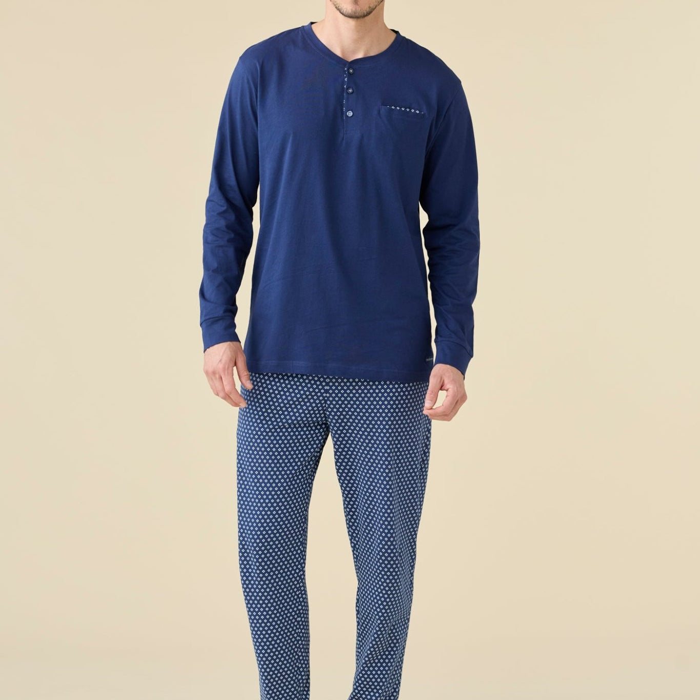 Pigiama Serafino Uomo Cotone M/L P/L Noi Di Notte FC3225 - Biancheria da sogno Pedata