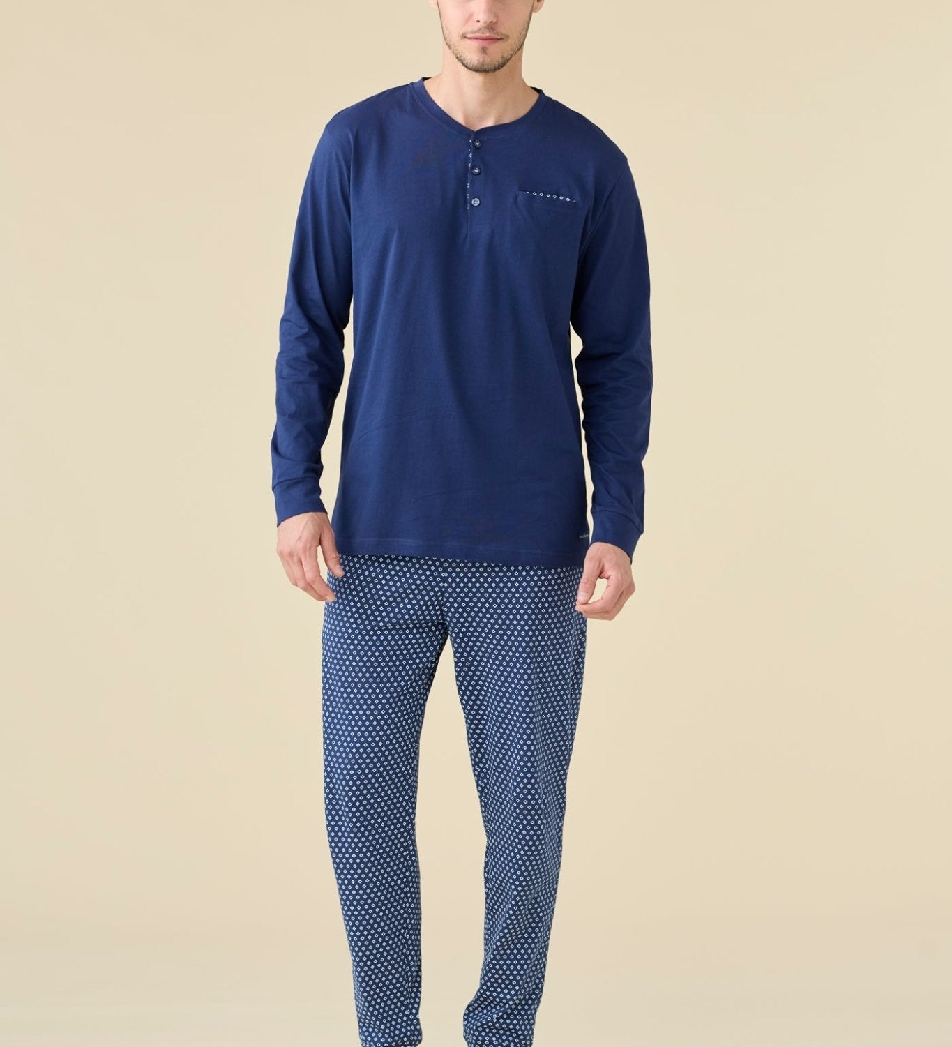 Pigiama Serafino Uomo Cotone M/L P/L Noi Di Notte FC3225 - Biancheria da sogno Pedata