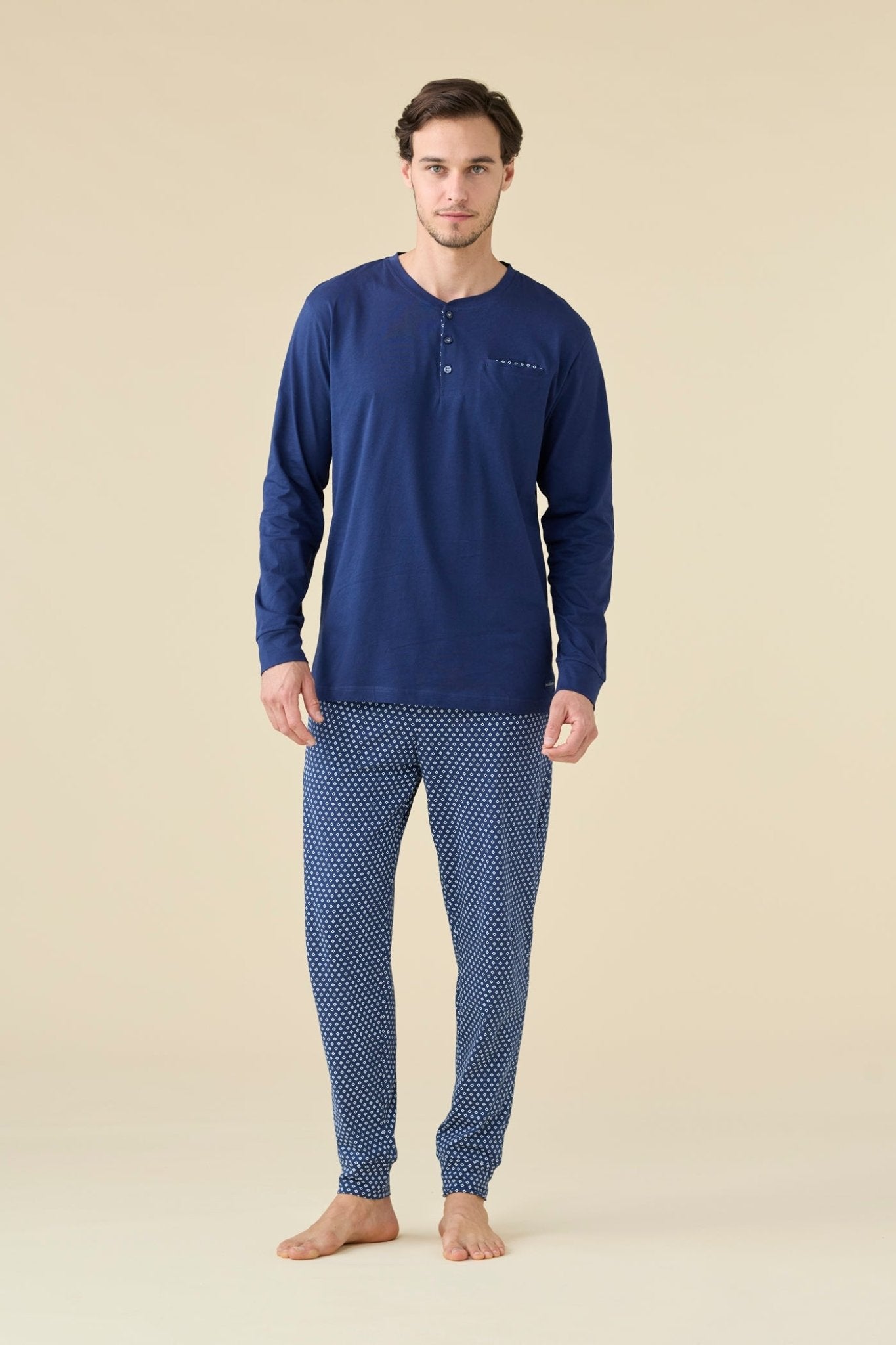 Pigiama Serafino Uomo Cotone M/L P/L Noi Di Notte FC3225 - Biancheria da sogno Pedata