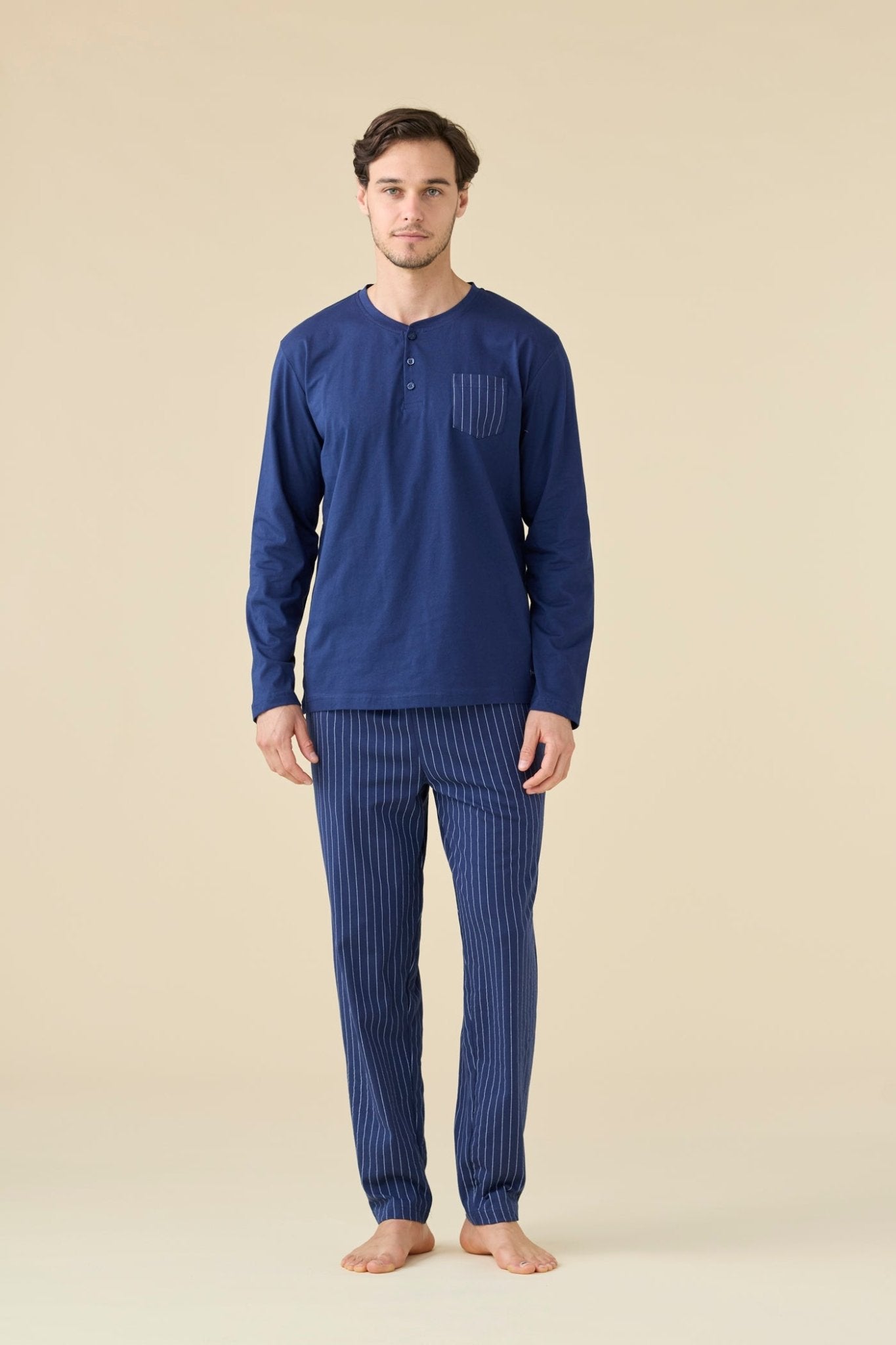 Pigiama Serafino Uomo Cotone M/L P/L Noi Di Notte FC3227 - Biancheria da sogno Pedata