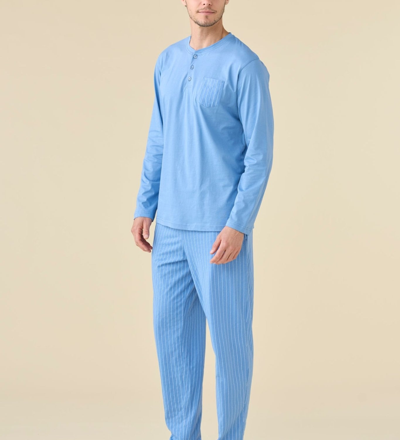 Pigiama Serafino Uomo Cotone M/L P/L Noi Di Notte FC3227 - Biancheria da sogno Pedata