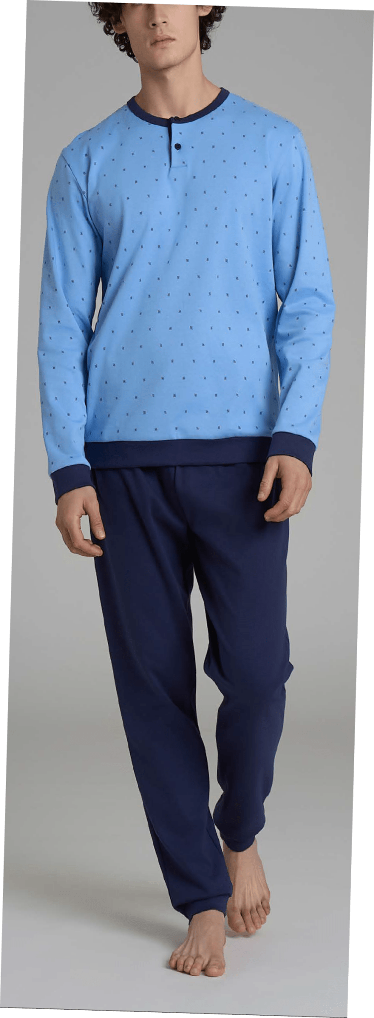 Pigiama Uomo Caldo Cotone Serafino Lungo U956N1 - Biancheria da sogno Pedata