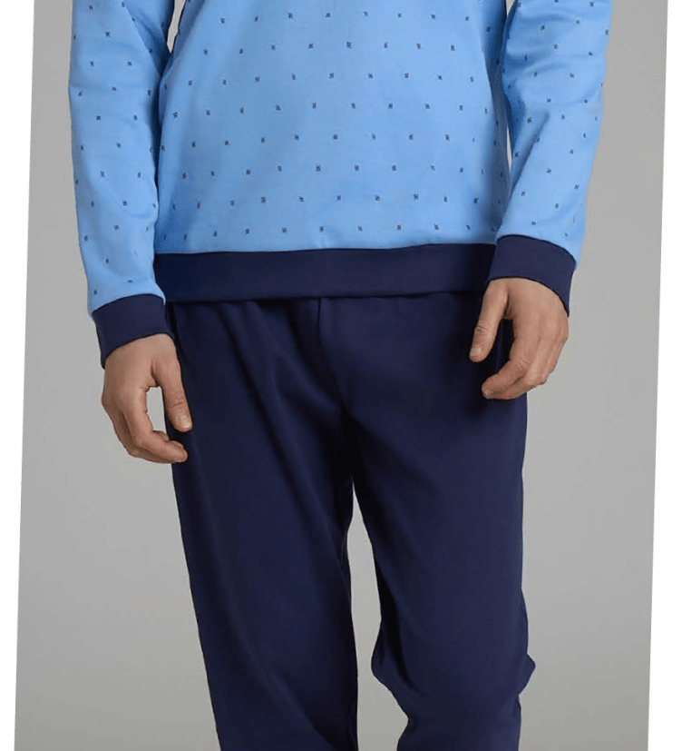 Pigiama Uomo Caldo Cotone Serafino Lungo U956N1 - Biancheria da sogno Pedata