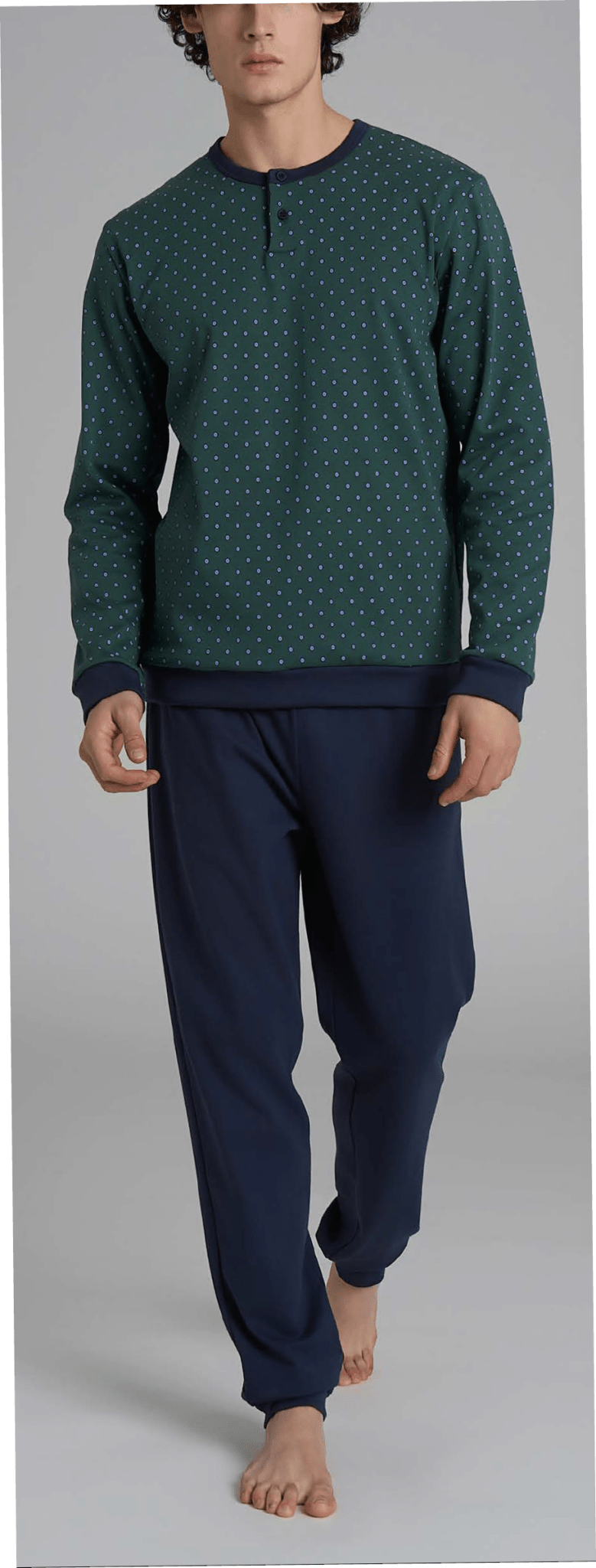 Pigiama Uomo Caldo Cotone Serafino Lungo U956N1 - Biancheria da sogno Pedata