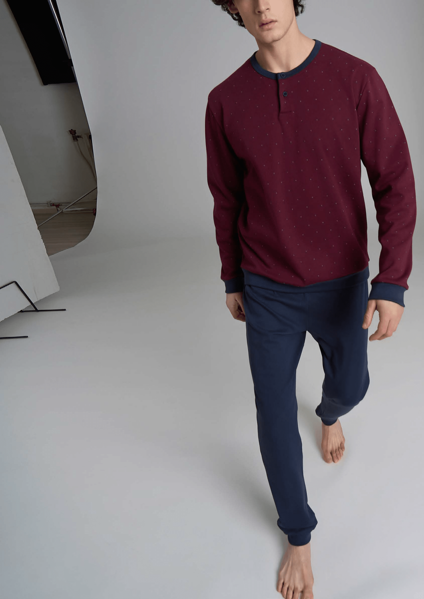 Pigiama Uomo Caldo Cotone Serafino Lungo U956N1 - Biancheria da sogno Pedata