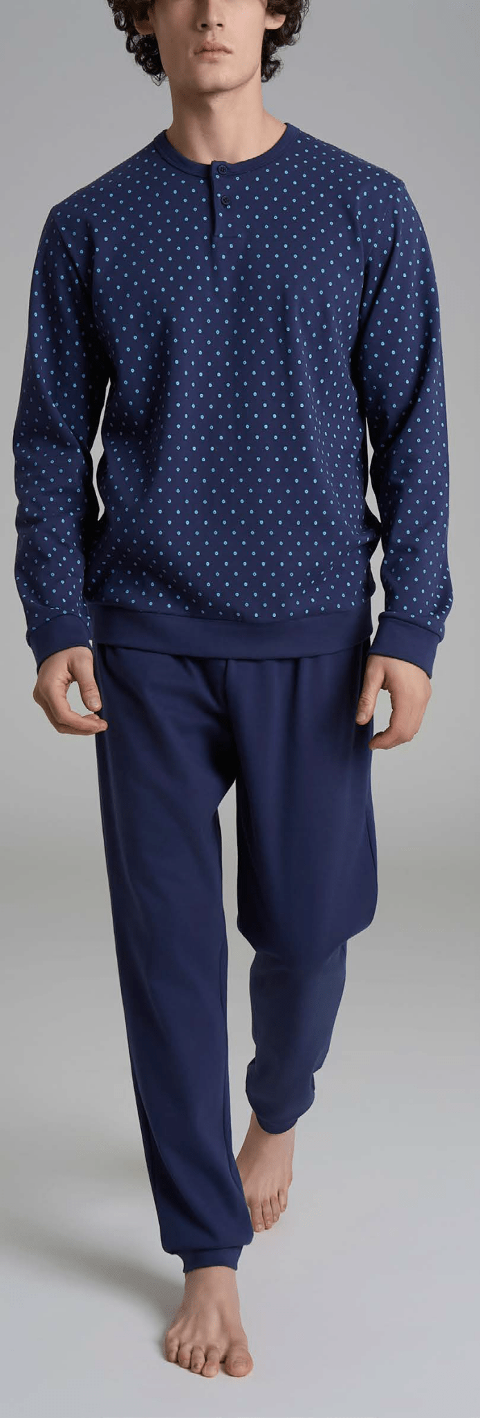 Pigiama Uomo Caldo Cotone Serafino Lungo U956N1 - Biancheria da sogno Pedata