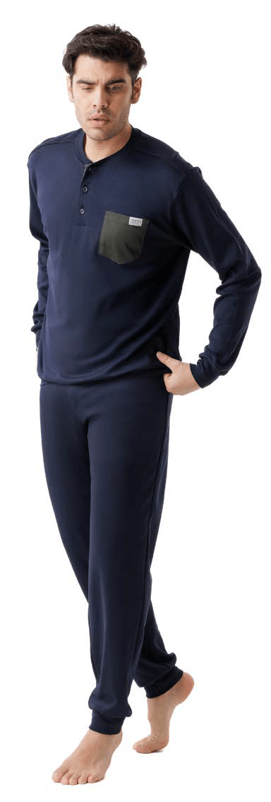 Pigiama Uomo Serafino Caldo Cotone Jamas IJ2338 - Biancheria da sogno Pedata