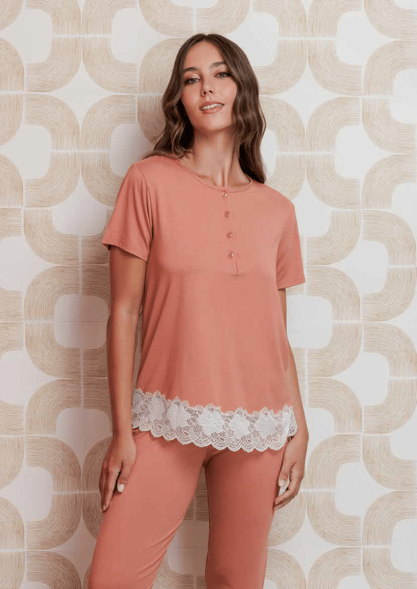 Pigiama Viscosa Serafino Donna Andra M/M P/L 9978 - Biancheria da sogno Pedata