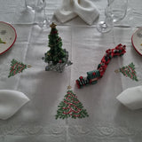 Servizio da Tavola x12 in Lino i Maestri Del Ricamo Albero Di Natale - Biancheria da sogno Pedata