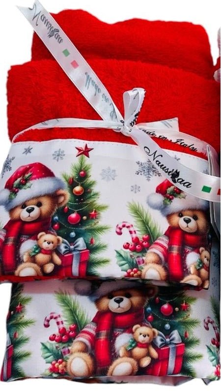 Set Asciugamani Natalizi Spugna 1+1 Fantasia - Biancheria da sogno Pedata