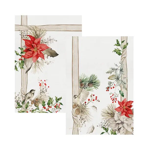 Set da 2 Strofinacci 50x75cm Natalizi Vallesusa Passerotti - Biancheria da sogno Pedata