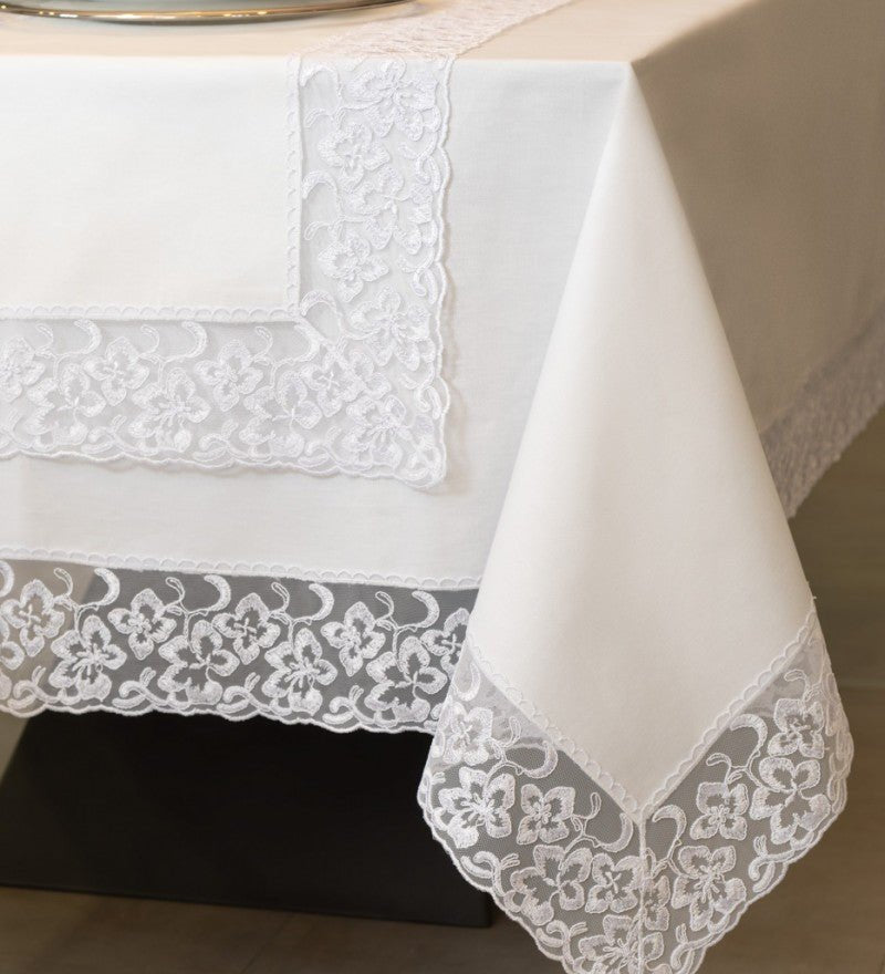 Tovaglia 180x280cm + Runner 50x150cm Battaglia Gloriana - Biancheria da sogno Pedata