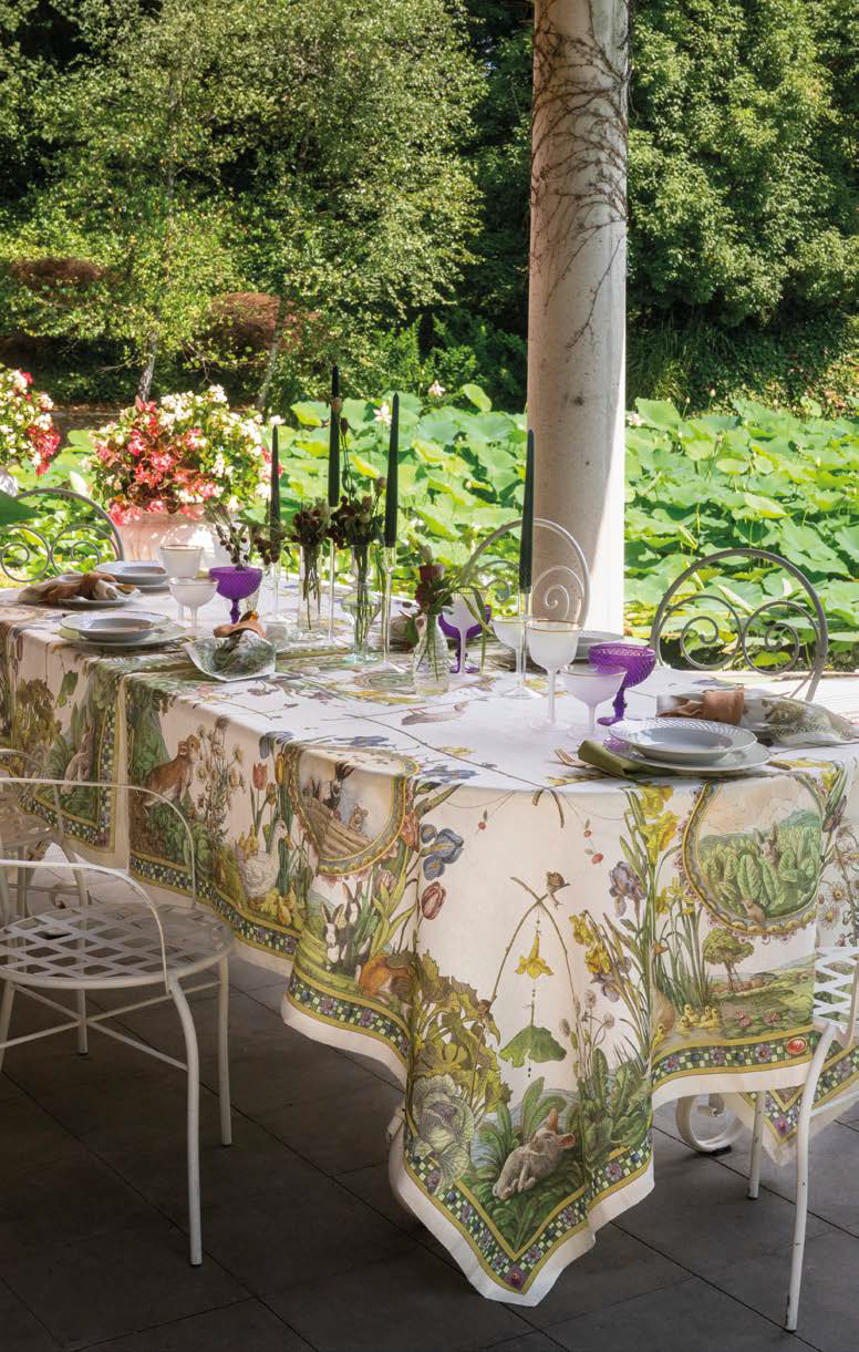 Tovaglia in Lino 170x270 Tessitura Toscana Telerie Bunny Garden - Biancheria da sogno Pedata