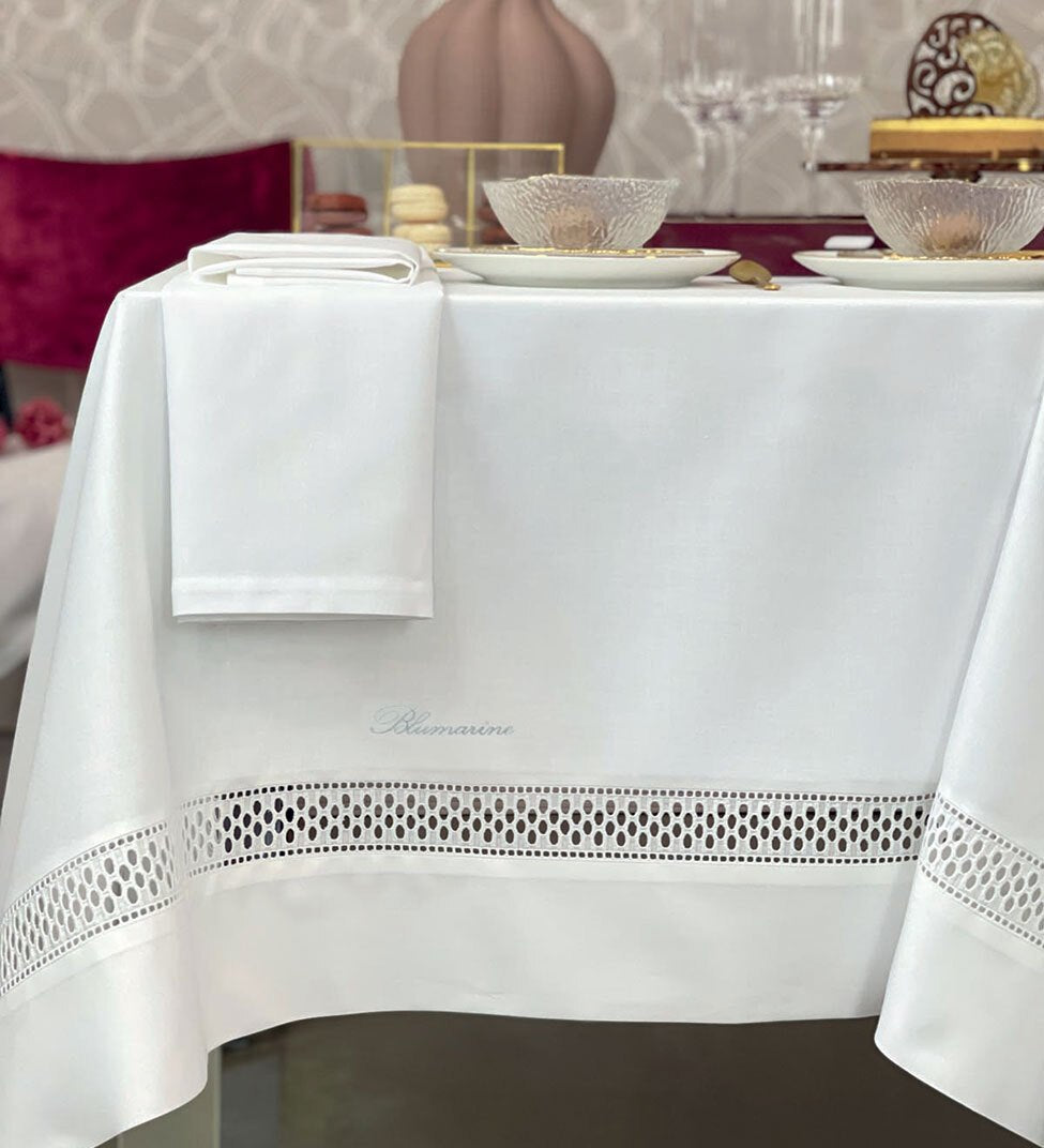Tovaglia in Misto Cotone 180x300 Blumarine Porcellana - Biancheria da sogno Pedata