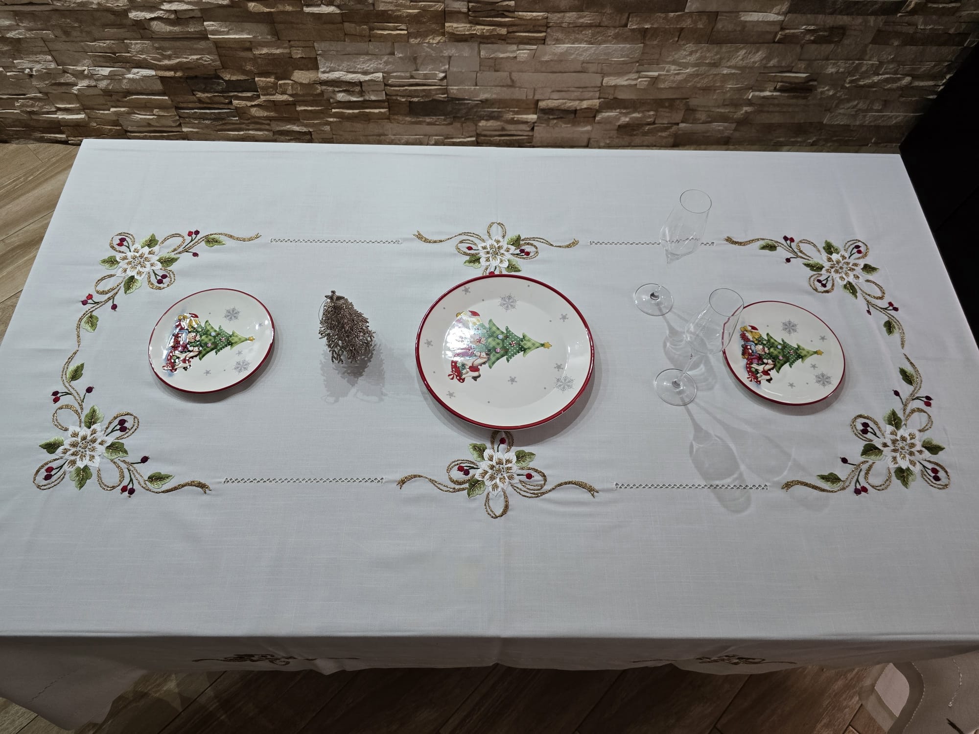 Tovaglia x12 in Lino I Maestri Del Ricamo Fiore Gold - Biancheria da sogno Pedata