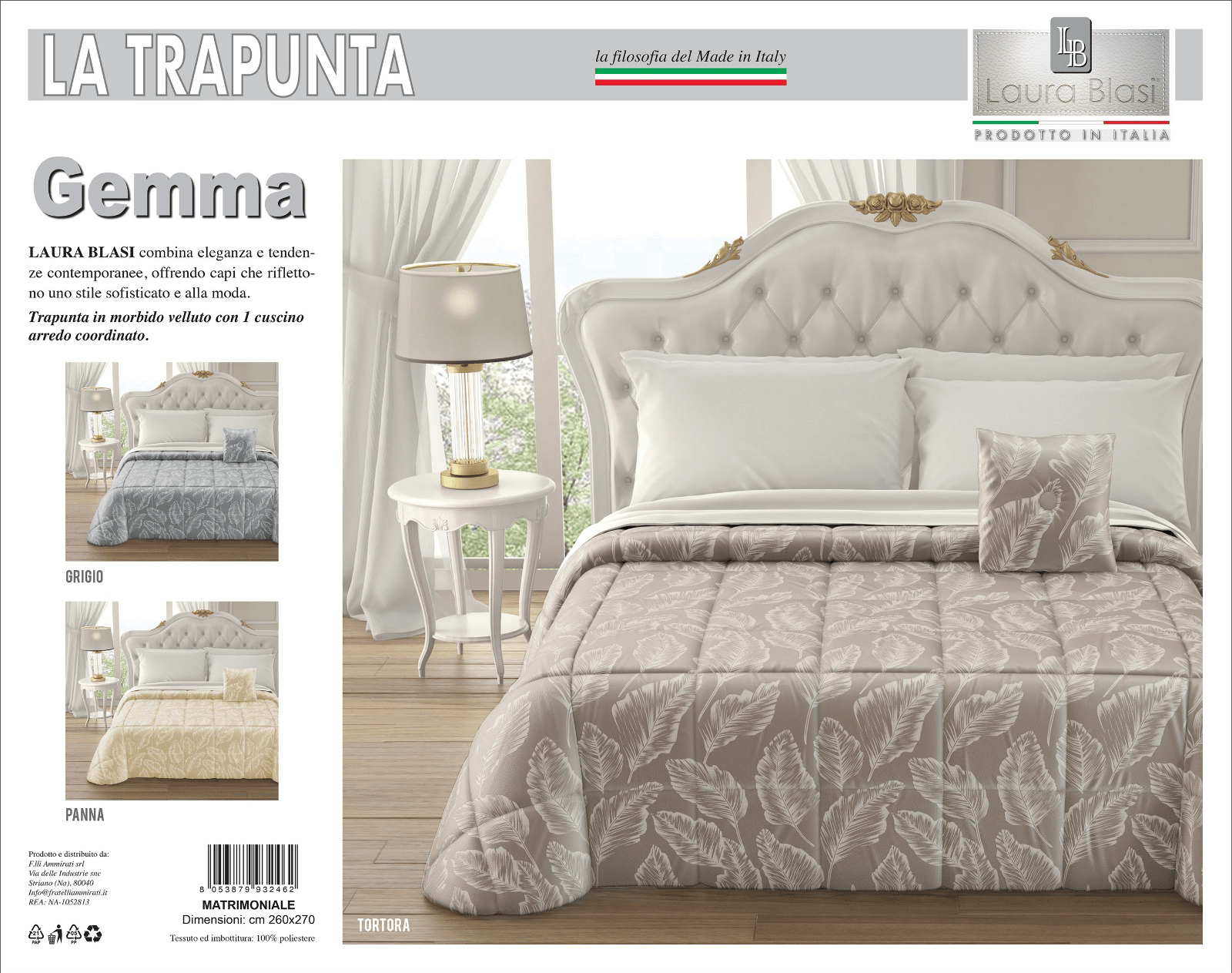 Trapunta Matrimoniale Laura Blasi Gemma - Biancheria da sogno Pedata