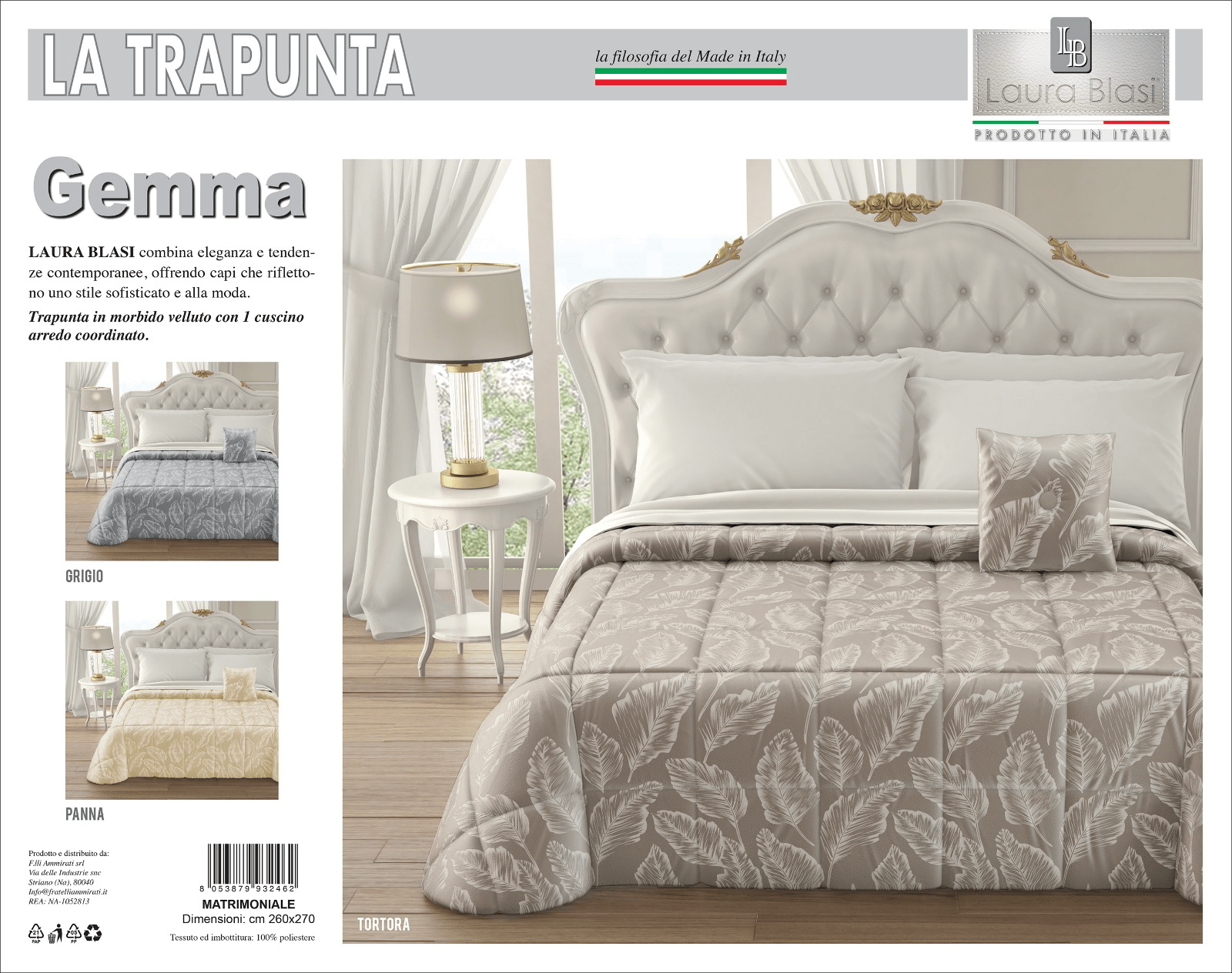 Trapunta Matrimoniale Laura Blasi Gemma - Biancheria da sogno Pedata