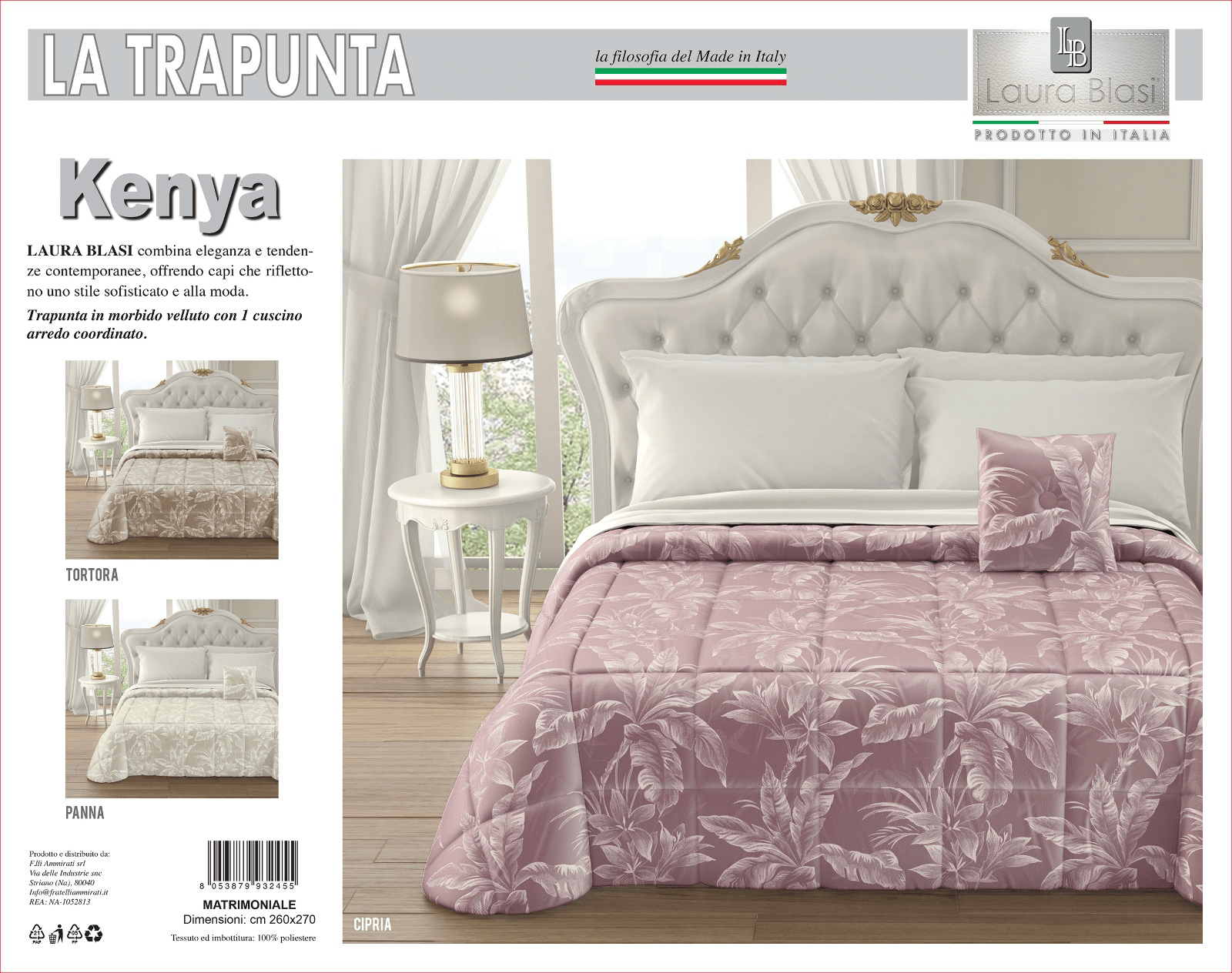 Trapunta Matrimoniale Laura Blasi Kenya - Biancheria da sogno Pedata