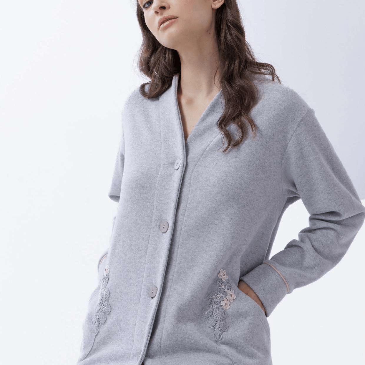 Vestaglia Donna con Bottoni in Punto Milano Amadine D3043 - Biancheria da sogno Pedata