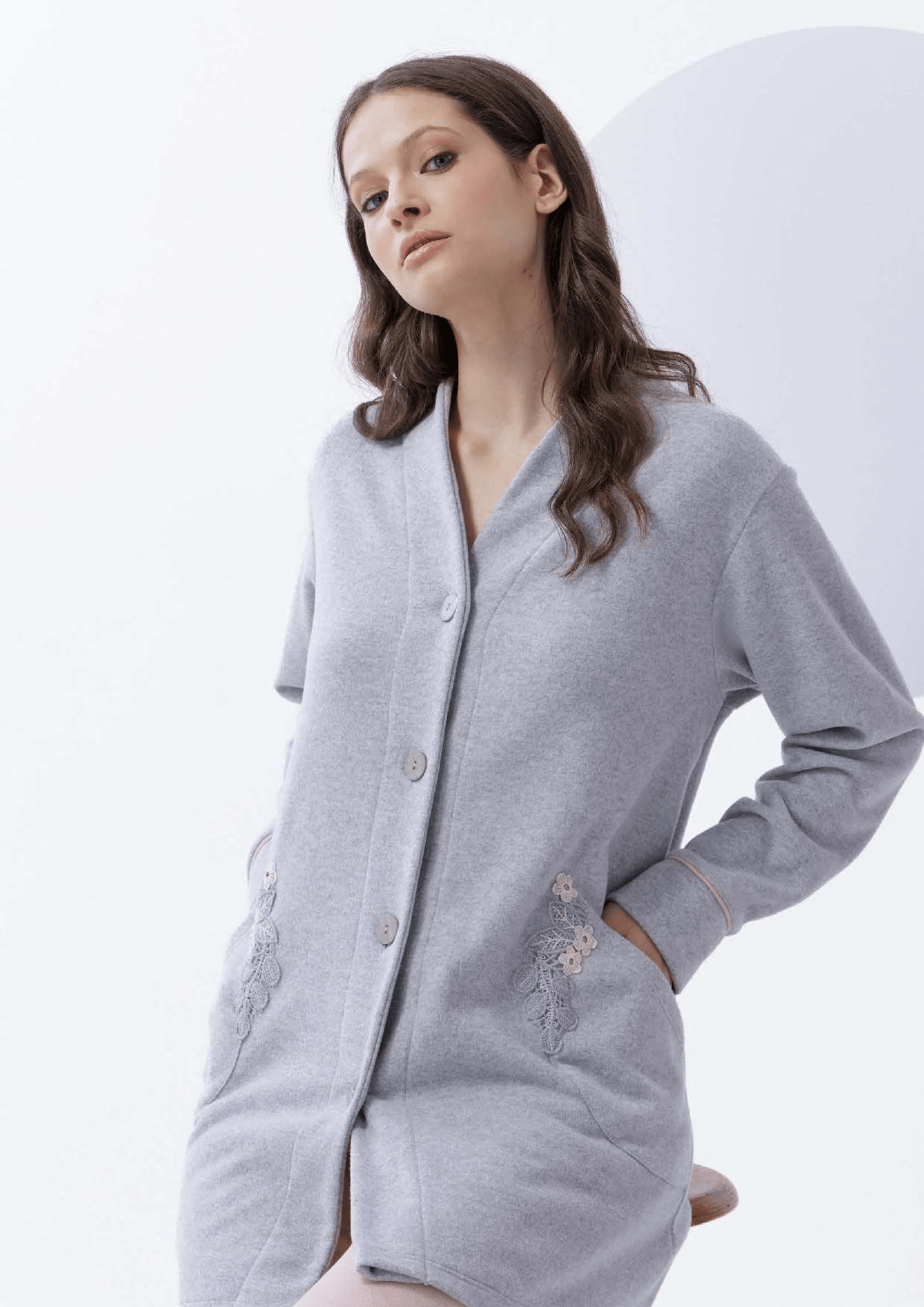 Vestaglia Donna con Bottoni in Punto Milano Amadine D3043 - Biancheria da sogno Pedata